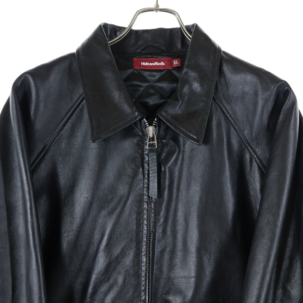 Hideandseek(ハイドアンドシーク) 24AW Zip Leather Jacket シープレザー 裏地キルティング ジップアップ ジャケット ブラック HJ-100124
