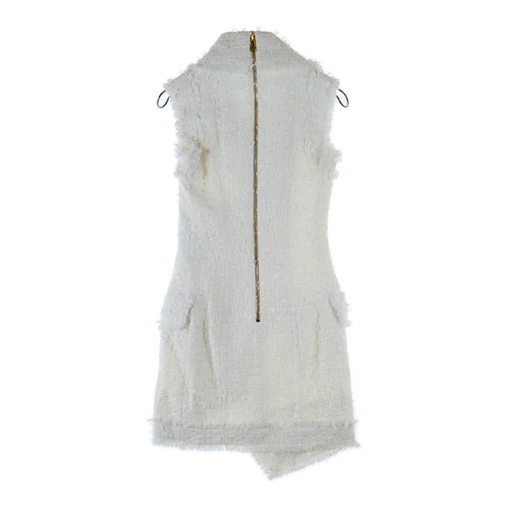 BALMAIN(バルマン) コットン ツイード バックジップ ノースリーブワンピース ベスト ホワイト レディース R5400CB76