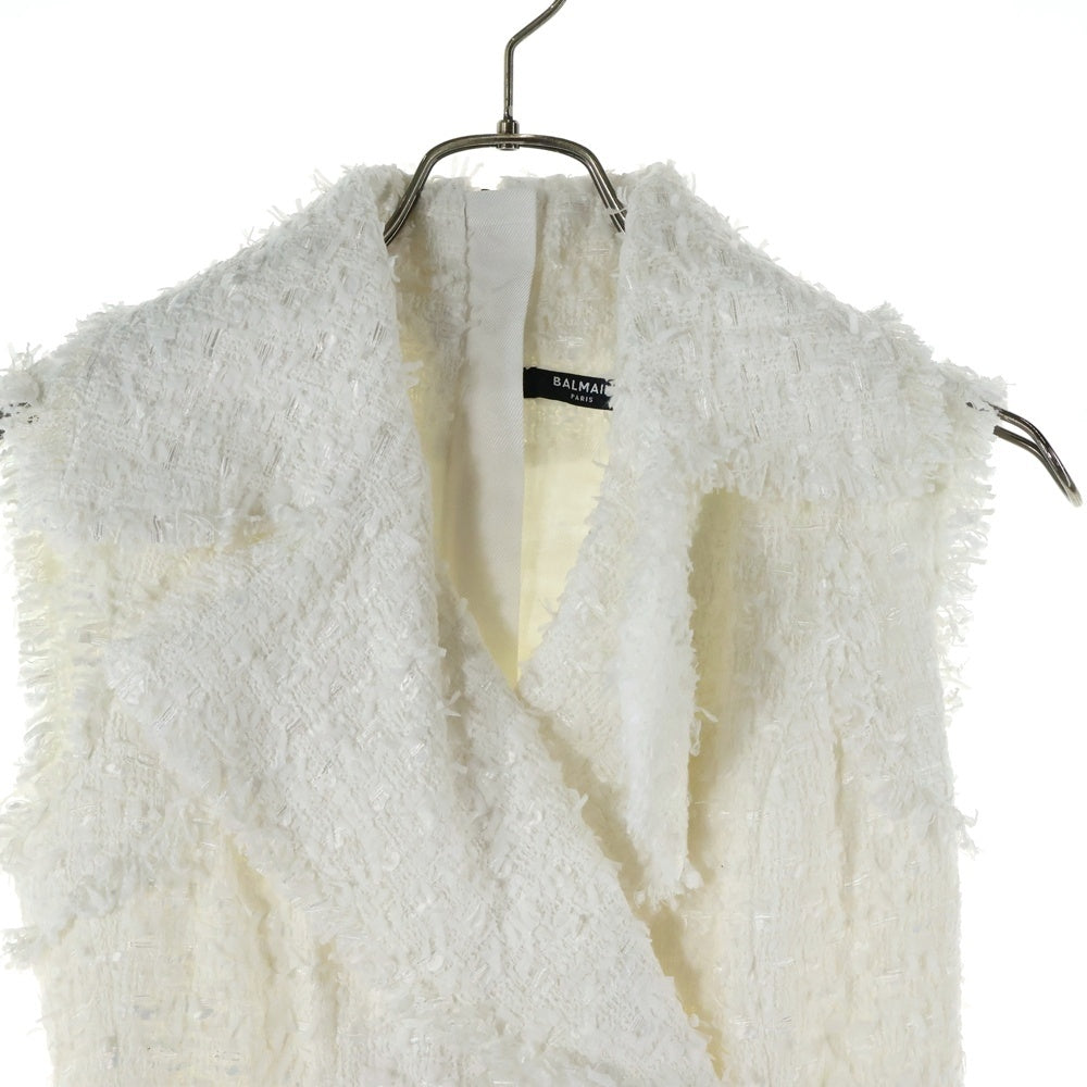 BALMAIN(バルマン) コットン ツイード バックジップ ノースリーブワンピース ベスト ホワイト レディース R5400CB76