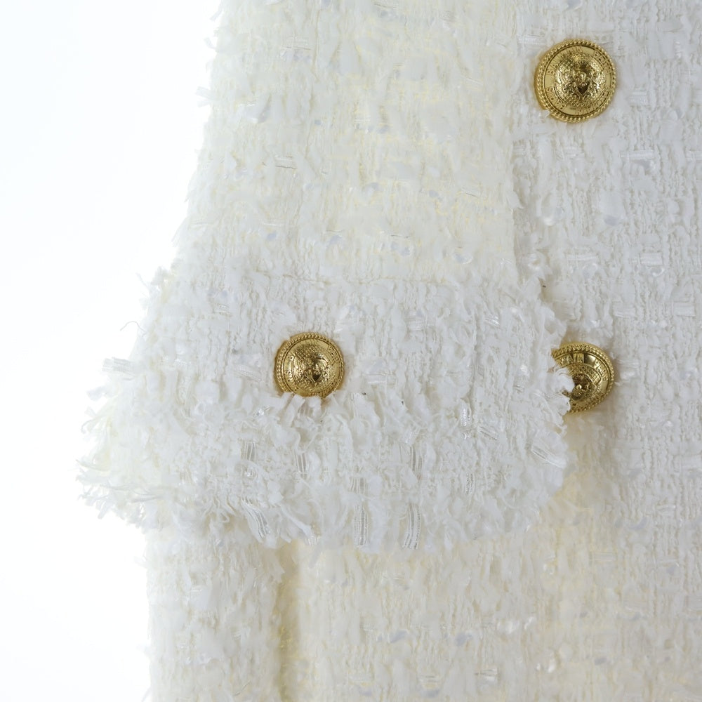 BALMAIN(バルマン) コットン ツイード バックジップ ノースリーブワンピース ベスト ホワイト レディース R5400CB76