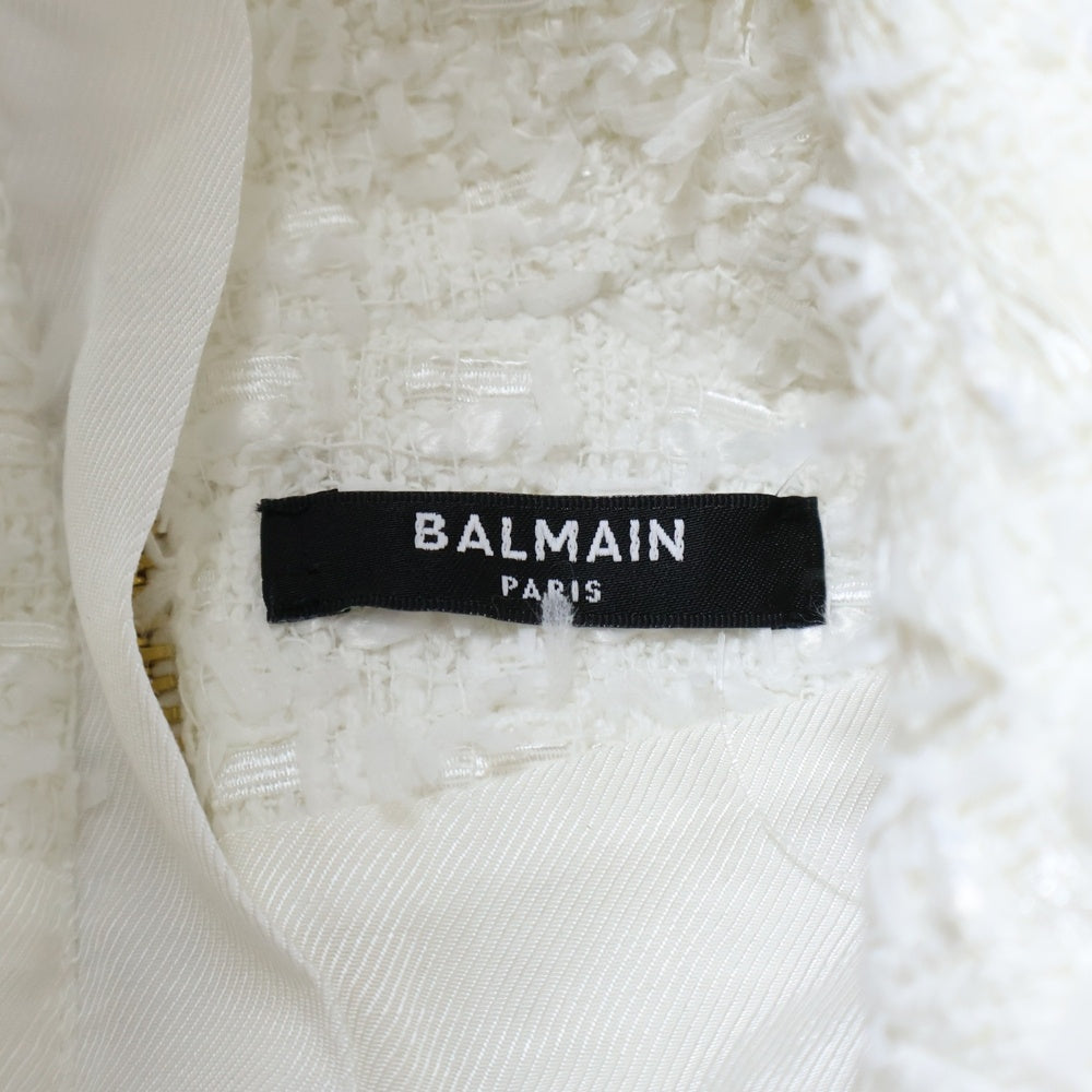 BALMAIN(バルマン) コットン ツイード バックジップ ノースリーブワンピース ベスト ホワイト レディース R5400CB76
