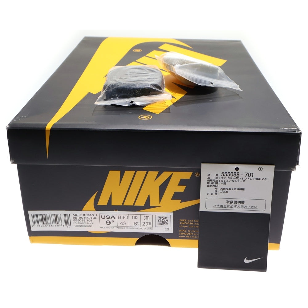 NIKE(ナイキ) AIR JORDAN1 RETRO HIGH OG POLLEN エアジョーダン 1 レトロ パラン ハイカットスニーカー ブラック/イエロー U9.5/27.5cm 555088-701