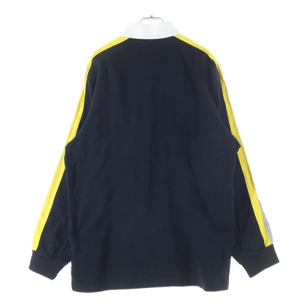 SUPREME(シュプリーム) 18AW Reflective Sleeve Stripe Rugby リフレクティブ ストライプ ロゴ刺繍 ラグビー 長袖 ポロシャツ ブラック