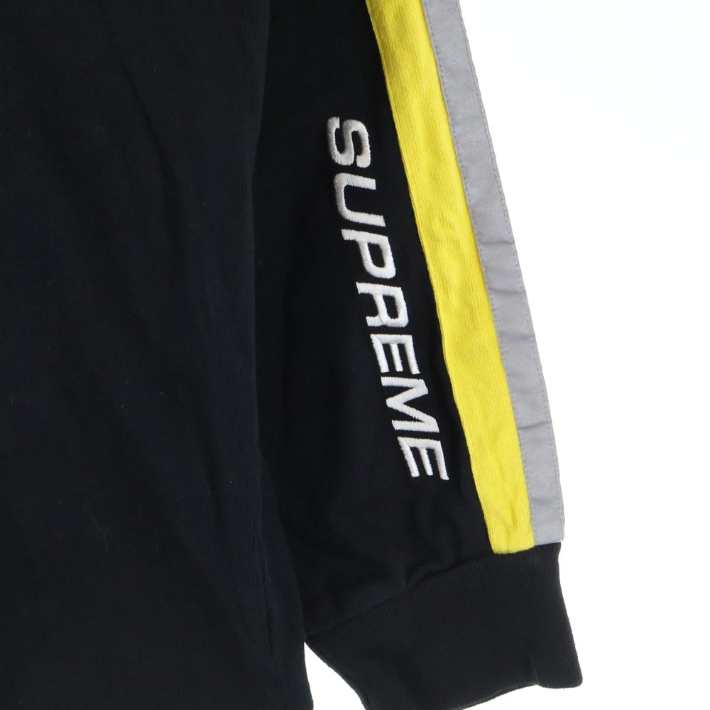SUPREME(シュプリーム) 18AW Reflective Sleeve Stripe Rugby リフレクティブ ストライプ ロゴ刺繍 ラグビー 長袖 ポロシャツ ブラック