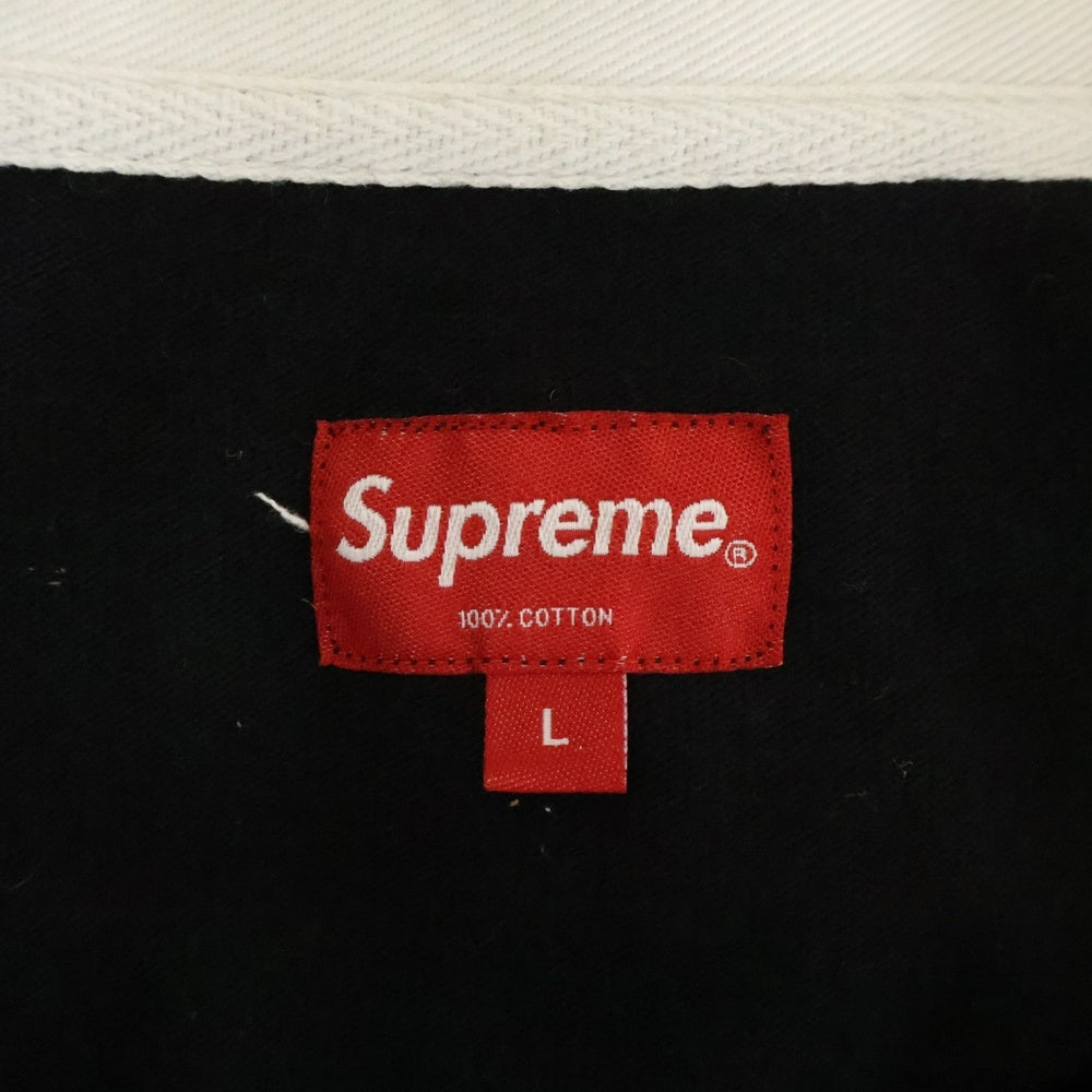 SUPREME(シュプリーム) 18AW Reflective Sleeve Stripe Rugby リフレクティブ ストライプ ロゴ刺繍 ラグビー 長袖 ポロシャツ ブラック