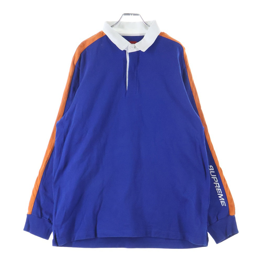 SUPREME(シュプリーム) 18AW Reflective Sleeve Stripe Rugby リフレクティブ ストライプ ロゴ刺繍 ラグビー 長袖 ポロシャツ ブルー