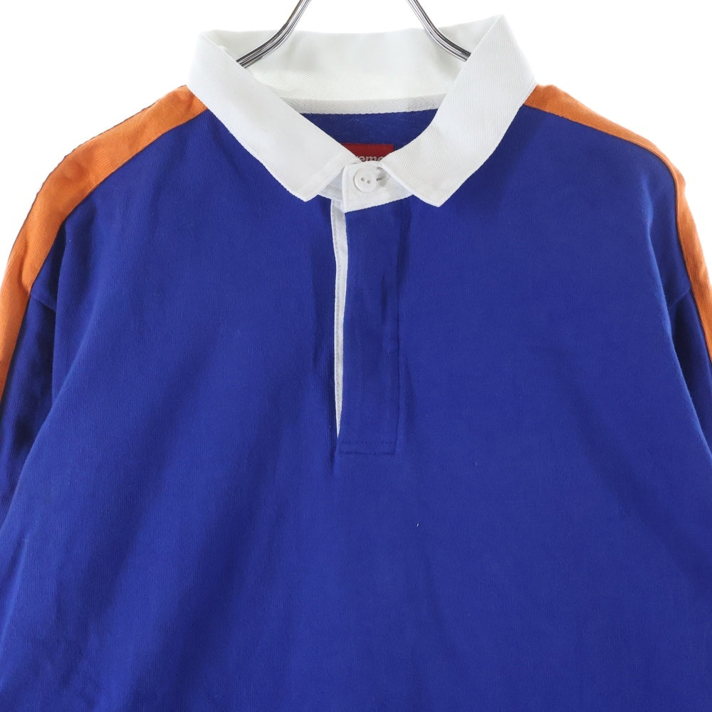SUPREME(シュプリーム) 18AW Reflective Sleeve Stripe Rugby リフレクティブ ストライプ ロゴ刺繍 ラグビー 長袖 ポロシャツ ブルー