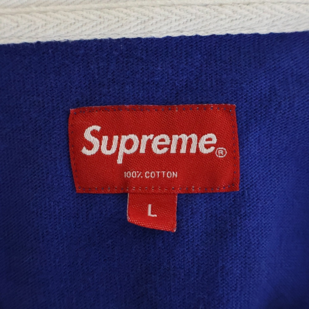 SUPREME(シュプリーム) 18AW Reflective Sleeve Stripe Rugby リフレクティブ ストライプ ロゴ刺繍 ラグビー 長袖 ポロシャツ ブルー