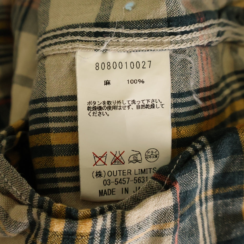 NIGEL CABOURN(ナイジェルケーボン) チェック柄 リネン ジップアップ ミリタリー長袖シャツ グリーン/イエロー 8080010027