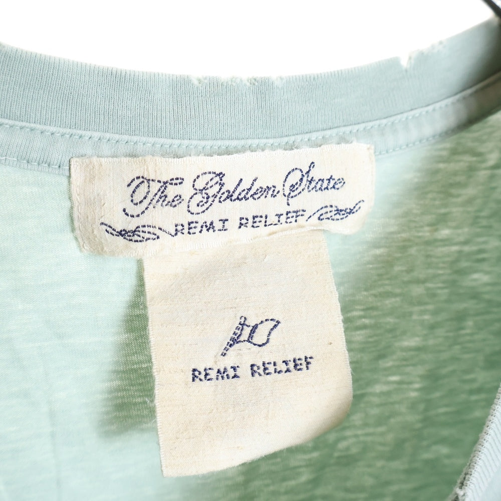 REMI RELIEF(レミレリーフ) ダメージ加工 フロントスカルプリント クルーネック半袖Tシャツ カットソー ライトブルー