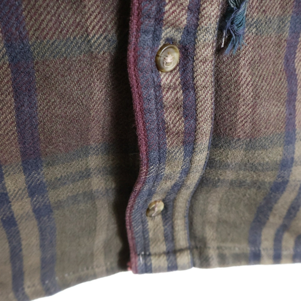 Porter Classic(ポータークラシック) リメイク パッチワーク フロントポケット ボタンダウン 半袖チェックシャツ マルチ