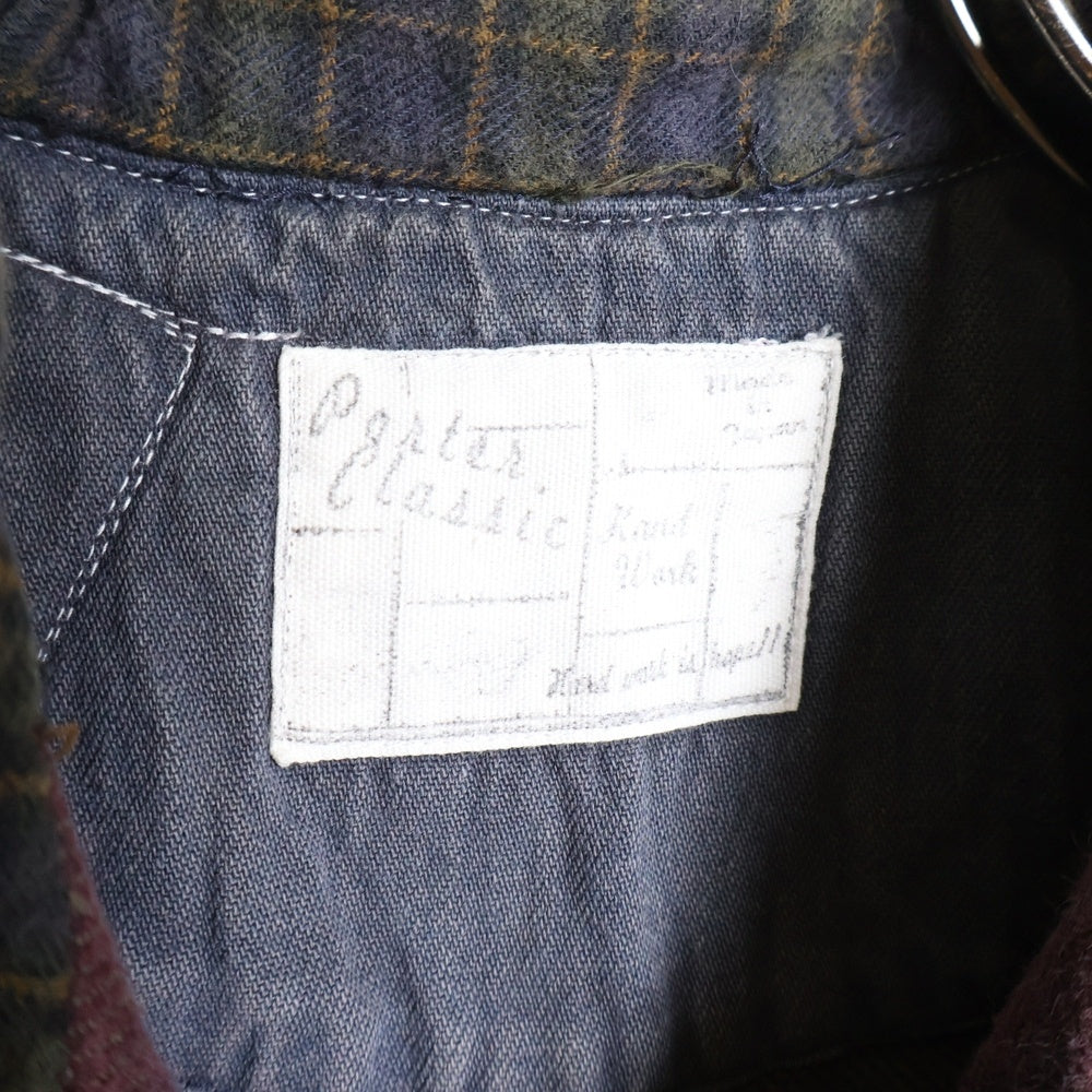 Porter Classic(ポータークラシック) リメイク パッチワーク フロントポケット ボタンダウン 半袖チェックシャツ マルチ