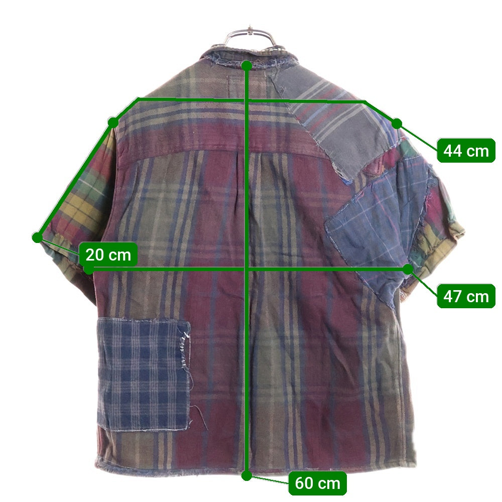 Porter Classic(ポータークラシック) リメイク パッチワーク フロントポケット ボタンダウン 半袖チェックシャツ マルチ