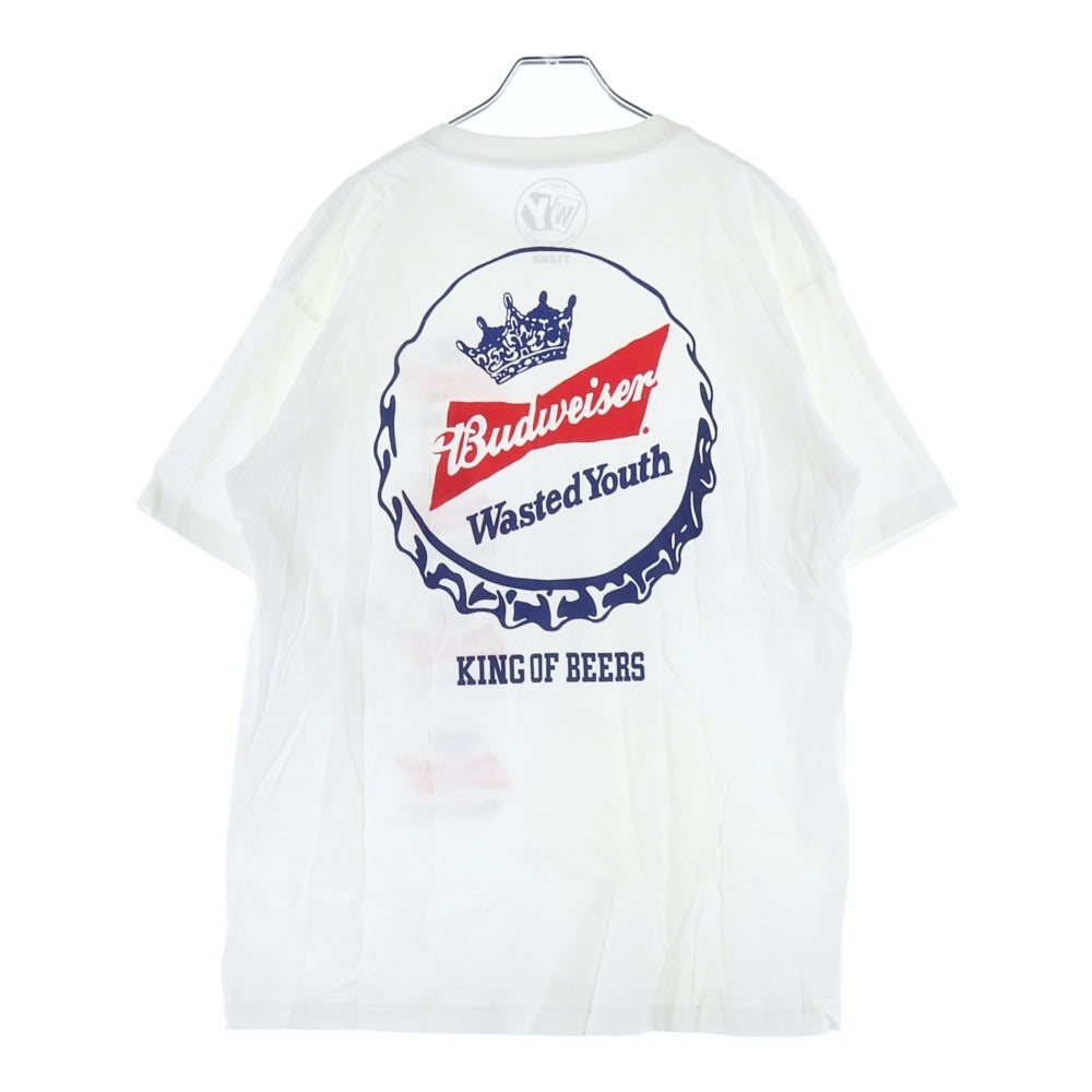 WASTED YOUTH(ウェイステッドユース) 22SS ×Budweiser バドワイザー クラウンロゴプリント クルーネック半袖Tシャツ カットソー ホワイト