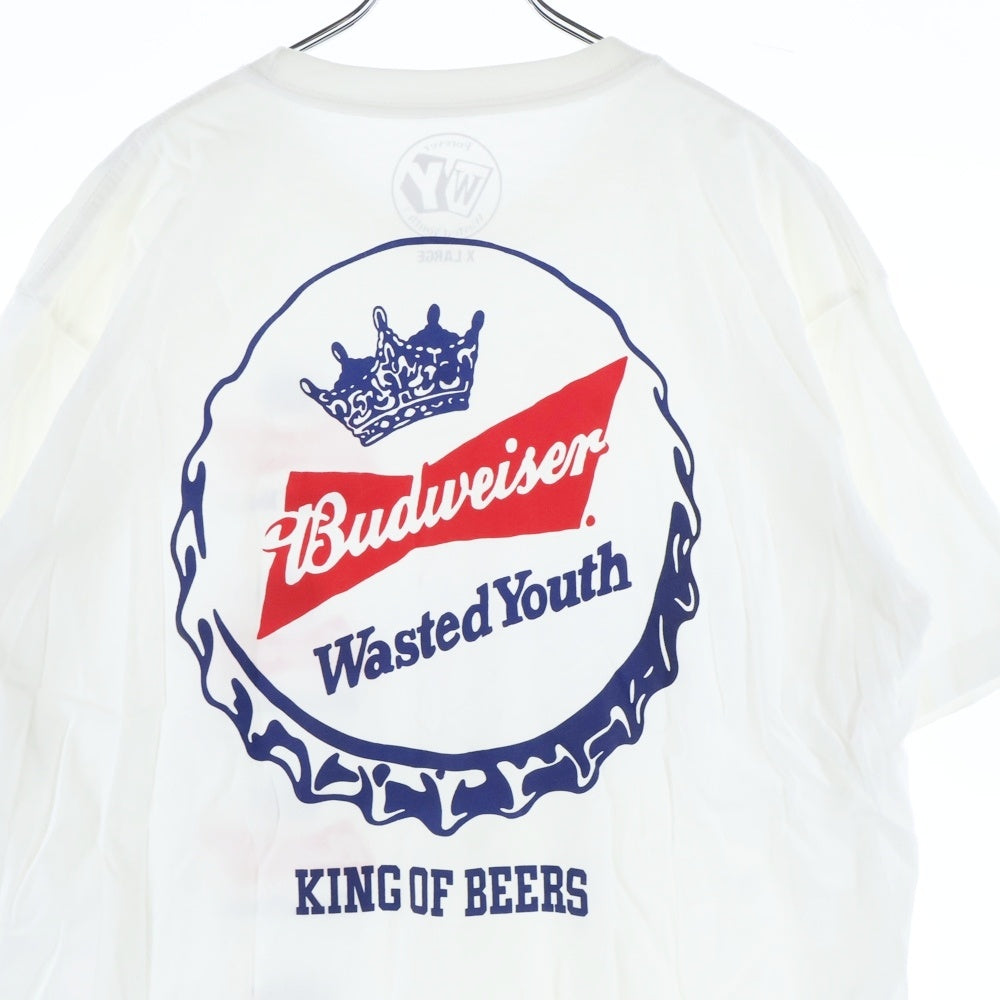 WASTED YOUTH(ウェイステッドユース) 22SS ×Budweiser バドワイザー クラウンロゴプリント クルーネック半袖Tシャツ カットソー ホワイト