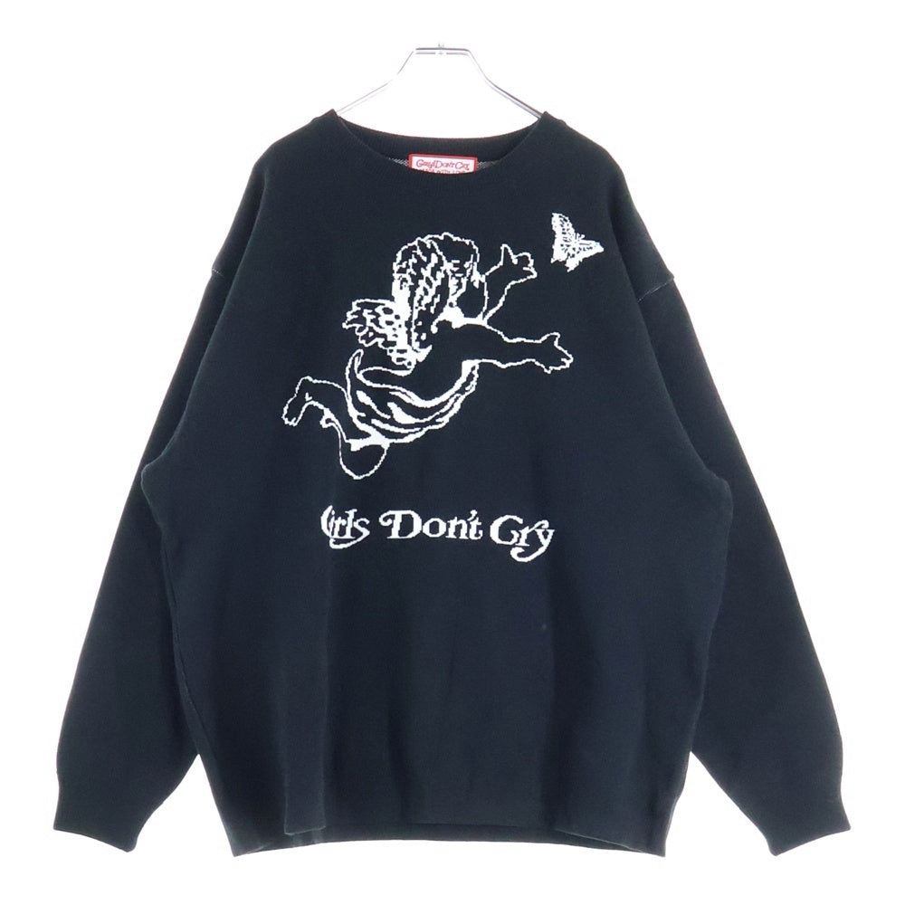 Girls Don't Cry(ガールズドントクライ) ANGEL KNIT エンジェルプリント クルーネック ニットセーター ブラック
