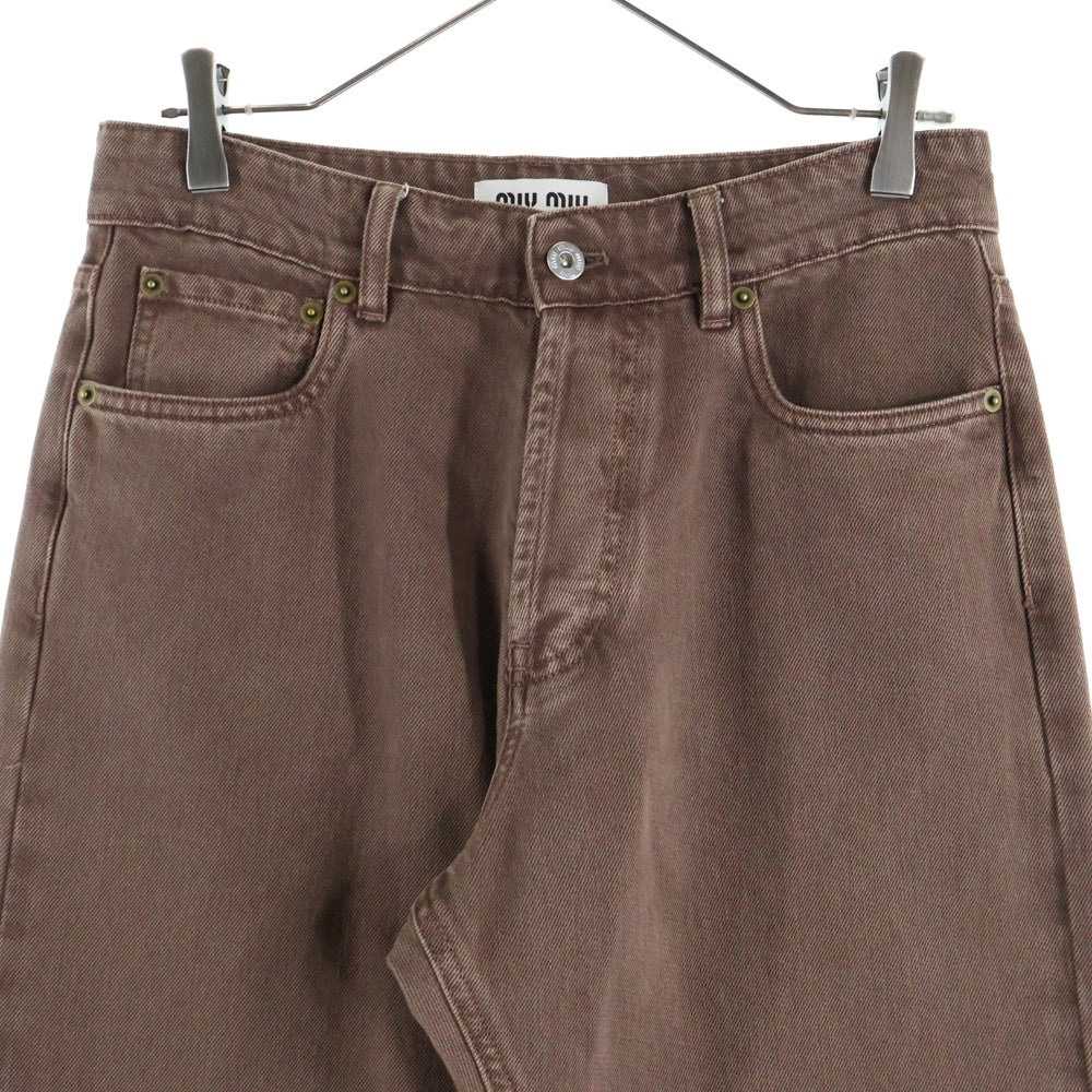 miumiu(ミュウミュウ) 25SS Five-Pocket Jeans 5ポケット ロゴ ストレートデニムパンツ ブラウン GWP541