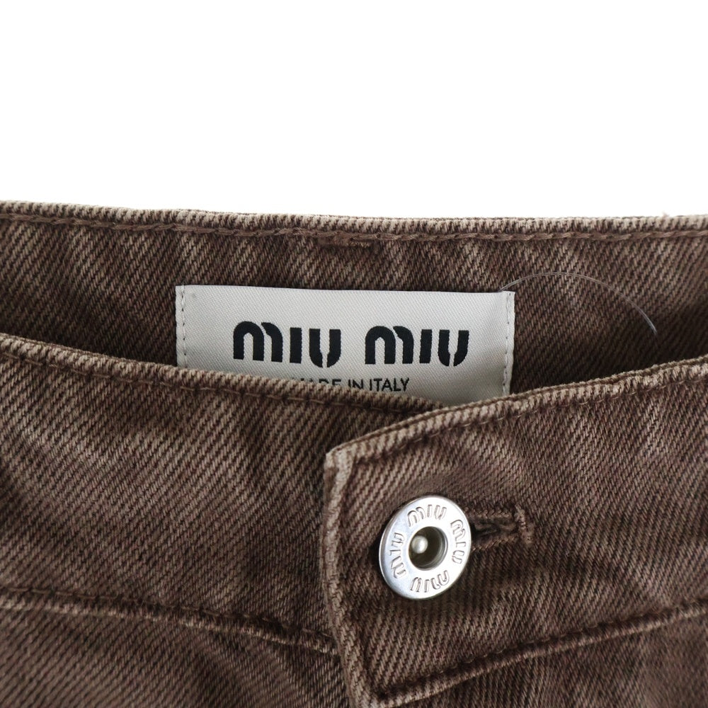 miumiu(ミュウミュウ) 25SS Five-Pocket Jeans 5ポケット ロゴ ストレートデニムパンツ ブラウン GWP541