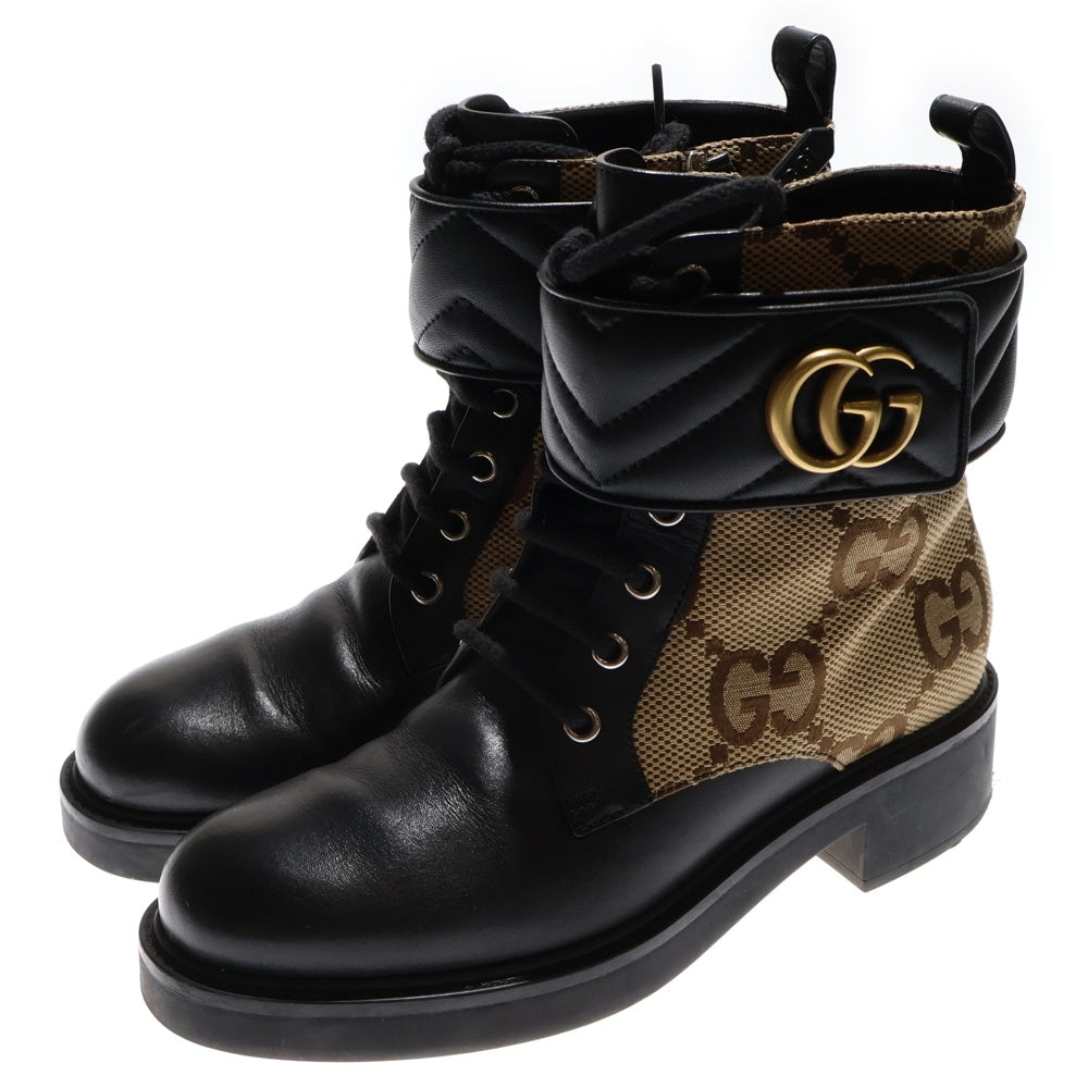 GUCCI(グッチ) ダブルG レザー キャンバス アンクルブーツ ブラック