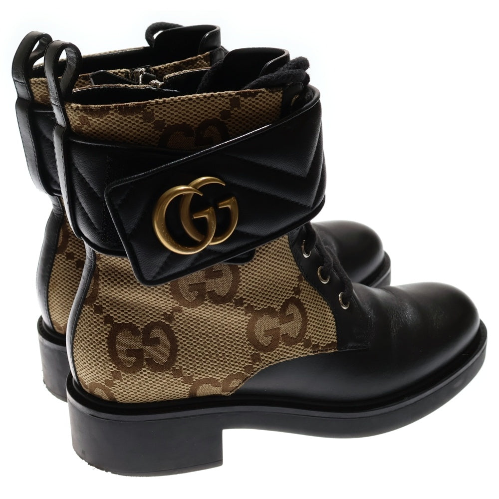 GUCCI(グッチ) ダブルG レザー キャンバス アンクルブーツ ブラック/ブラウン レディース 678984