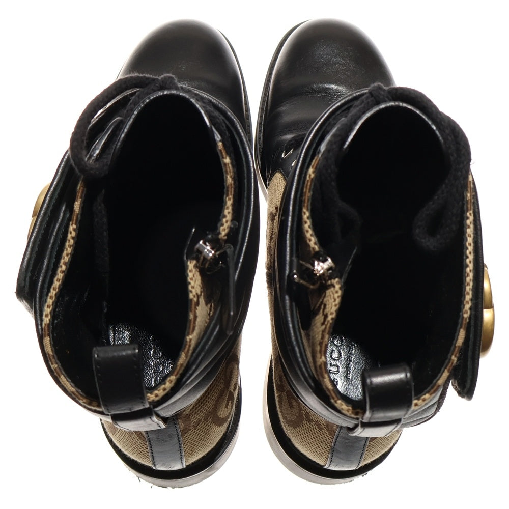 GUCCI(グッチ) ダブルG レザー キャンバス アンクルブーツ ブラック