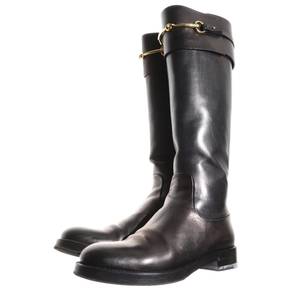 GUCCI(グッチ) ホースビット ローヒール バックジップ レザー ロングブーツ ブラック レディース 323491