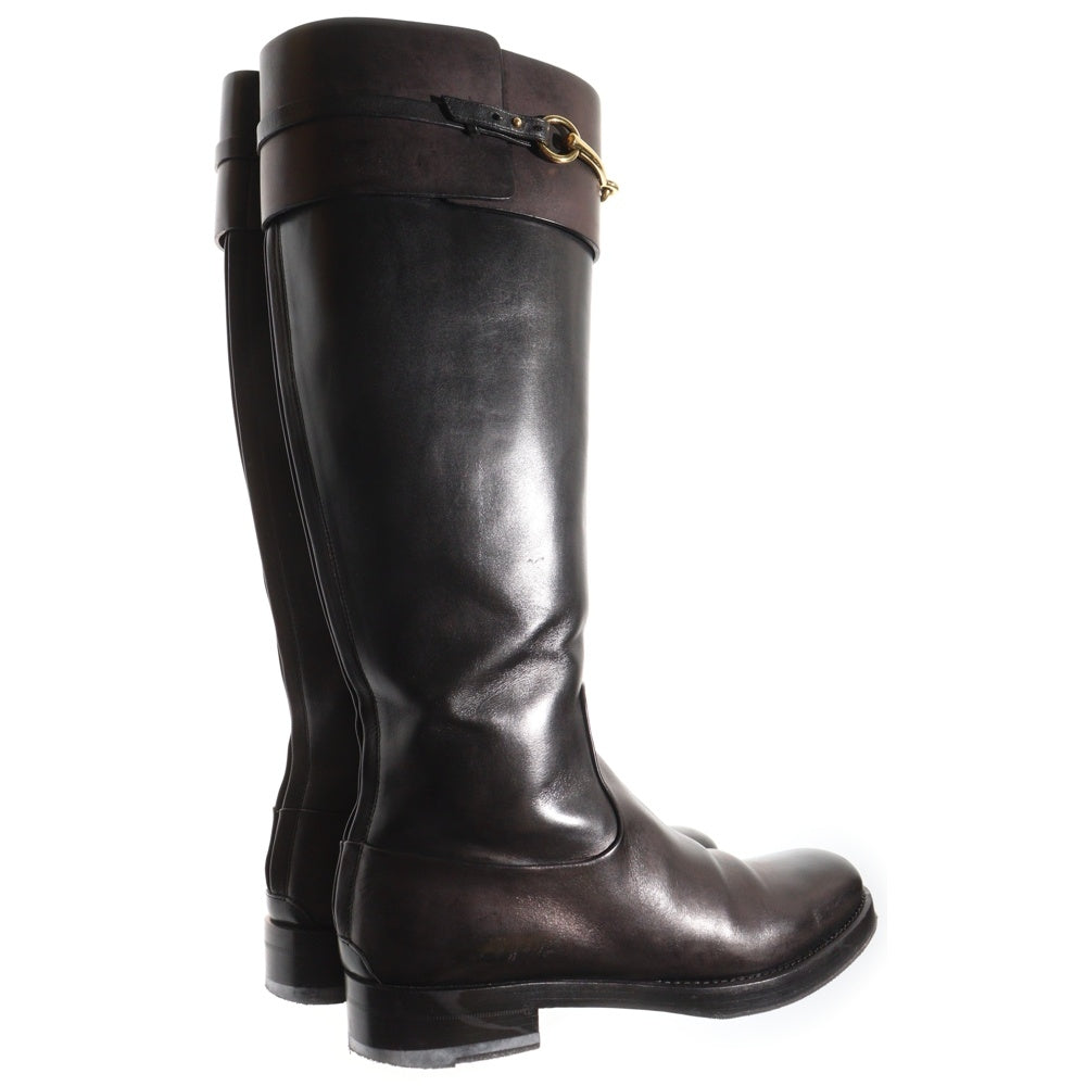 GUCCI(グッチ) ホースビット ローヒール バックジップ レザー ロングブーツ ブラック レディース 323491