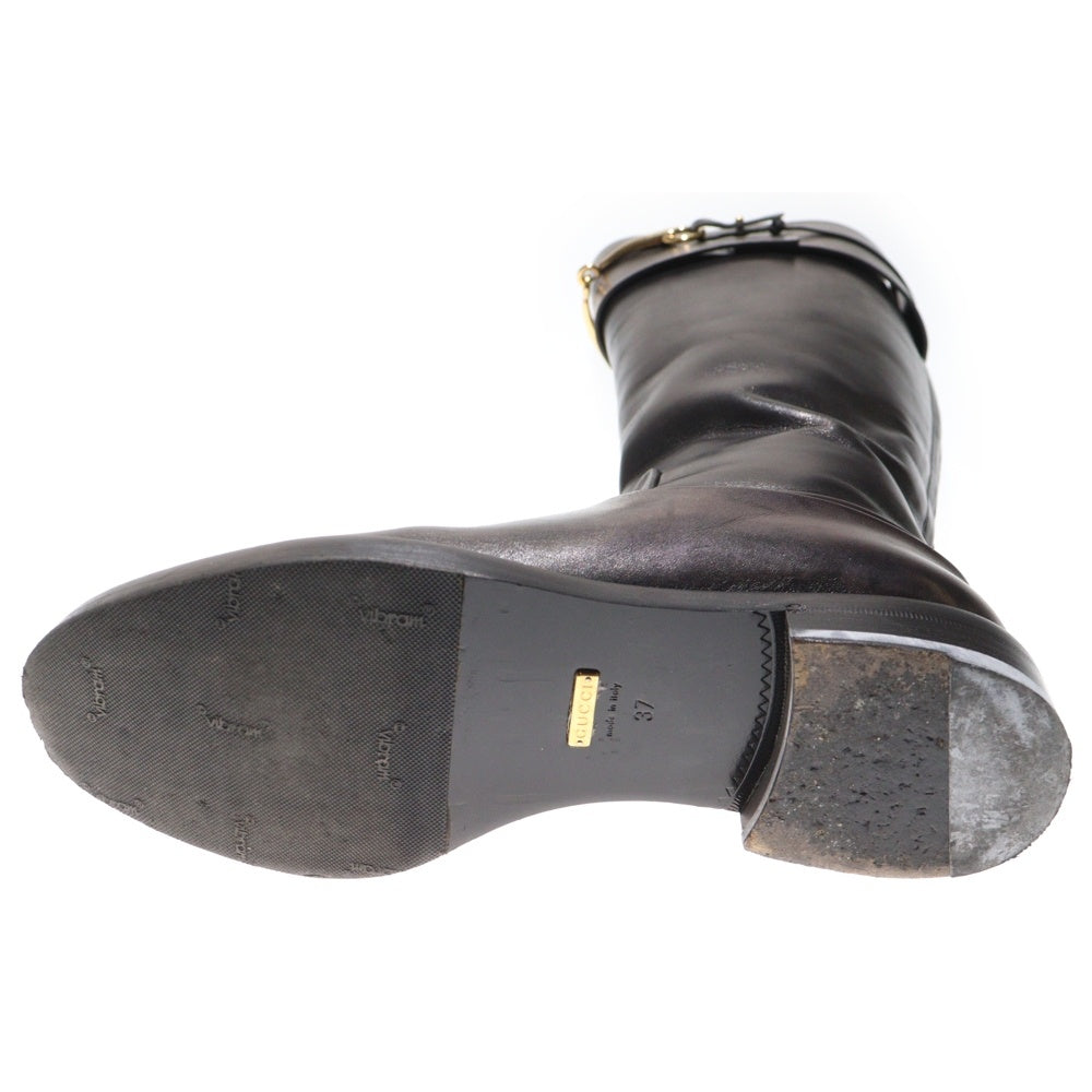 GUCCI(グッチ) ホースビット ローヒール バックジップ レザー ロングブーツ ブラック レディース 323491