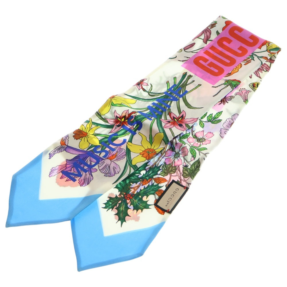 GUCCI(グッチ) 100周年記念 フラワー 花柄 シルクツイル ネックボウ スカーフ ホワイト レディース 678992