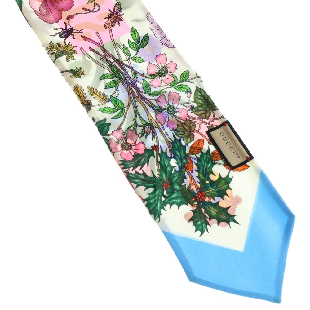 GUCCI(グッチ) 100周年記念 フラワー 花柄 シルクツイル ネックボウ スカーフ ホワイト レディース 678992