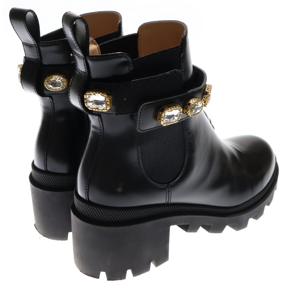 GUCCI(グッチ) GGマーモント ベルクロストラップ ビジュー付き サイドゴア レザー ブーツ ブラック 550036