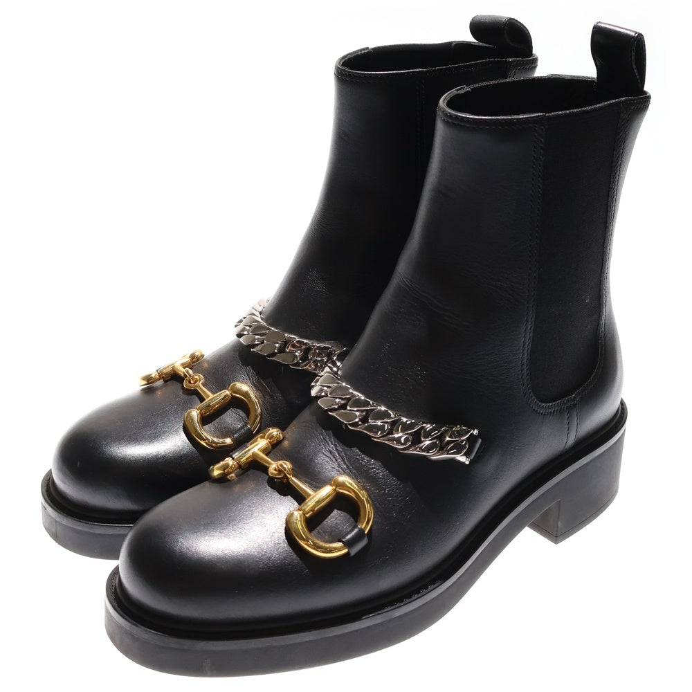 GUCCI グッチ ブーツ チェーン ゴールド金具 レザー ブラック 黒 GUCCI(グッチ) ホースビット チェーン装飾 レザー サイドゴア