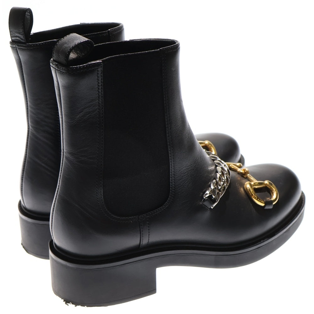 GUCCI(グッチ) ホースビット チェーン装飾 レザー サイドゴア チェルシーブーツ ブラック 670393