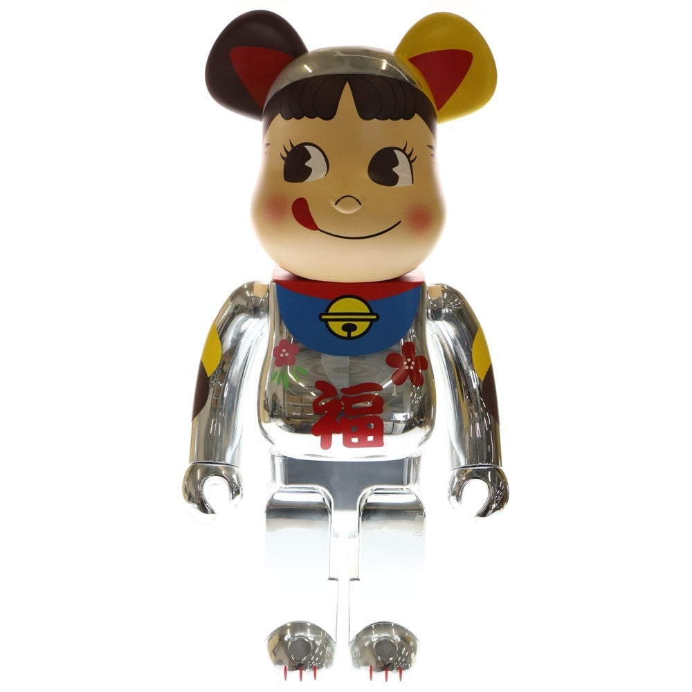 MEDICOM TOY(メディコムトイ) BE@RBRICK 招き猫 ペコちゃん 福 銀メッキ 人形 フィギュア シルバー 1000%