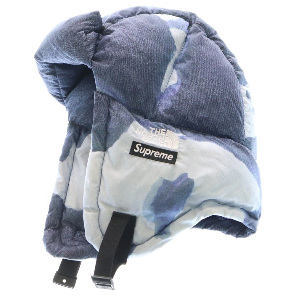 SUPREME(シュプリーム) 21AW ×THE NORTH FACE Bleached Denim Print Nuptse Trooper ブリーチドデニムプリント ヌプシ フライトキャップ 帽子 ブルー NN52151I