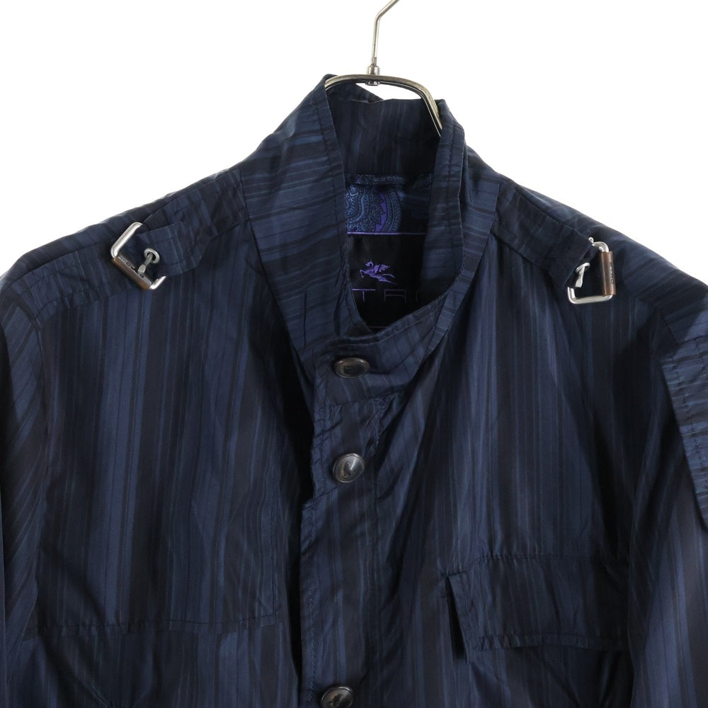 ETRO(エトロ) 裏地ペイズリー柄 ストライプ ナイロン ジップアップ ジャケット ブラック 101-17713-4016