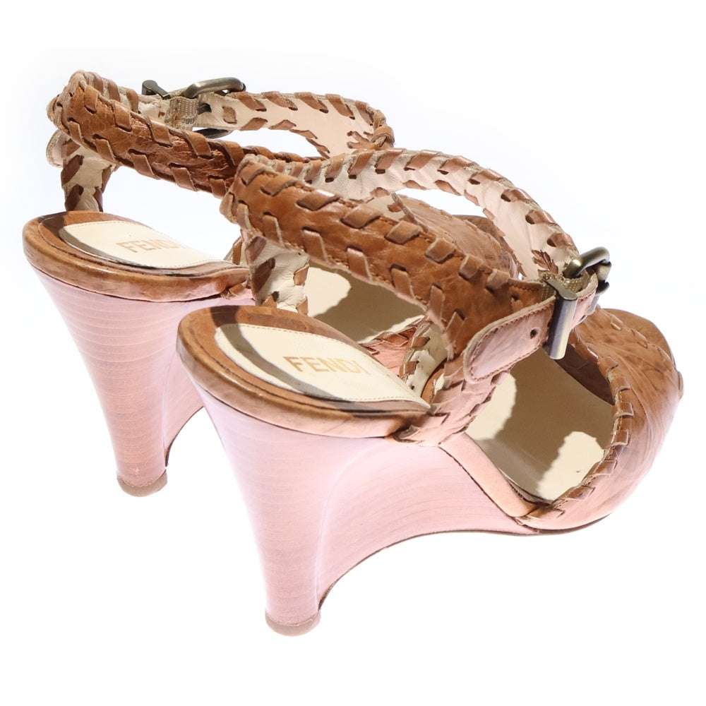 FENDI(フェンディ) Zeppa Capra Pergamena Wedge Sandals ウェッジソール レザー ヒール サンダル ブラウン レディース 8V2775
