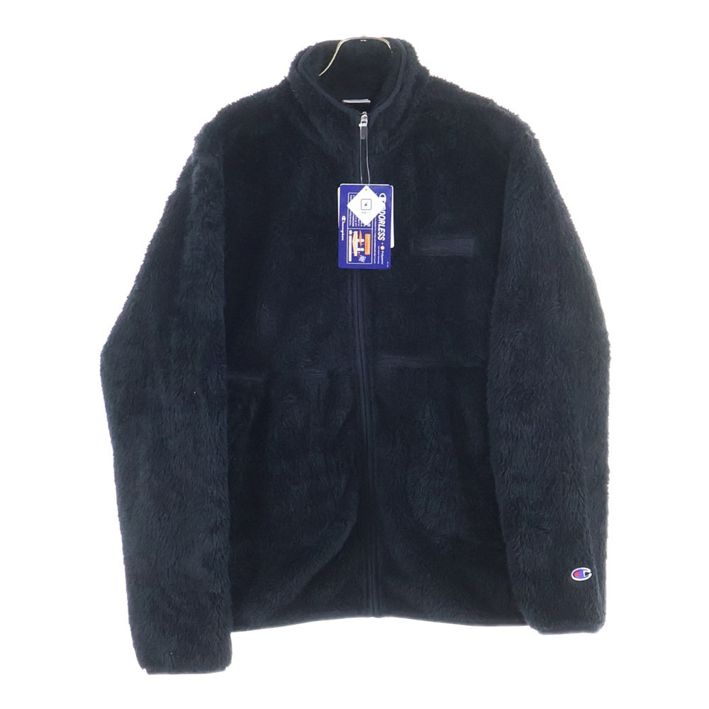 CHAMPION(チャンピオン) スクリプトロゴ刺繍 ジップアップ ボアフリース ジャケット ブラック C3-Y616