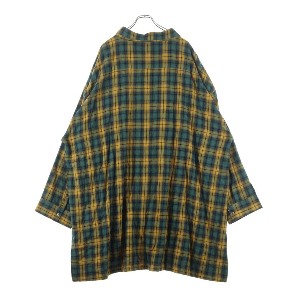 KIDILL(キディル) 24AW PUNK LETTER SHIRT フェイクファーパンクレター チェック オーバーサイズ 長袖シャツ イエロー KL867