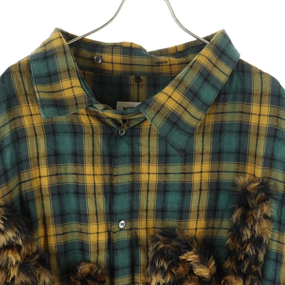 KIDILL(キディル) 24AW PUNK LETTER SHIRT フェイクファーパンクレター チェック オーバーサイズ 長袖シャツ イエロー KL867