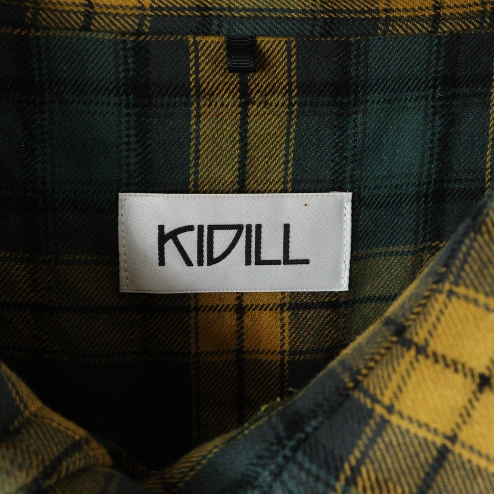 KIDILL(キディル) 24AW PUNK LETTER SHIRT フェイクファーパンクレター チェック オーバーサイズ 長袖シャツ イエロー KL867
