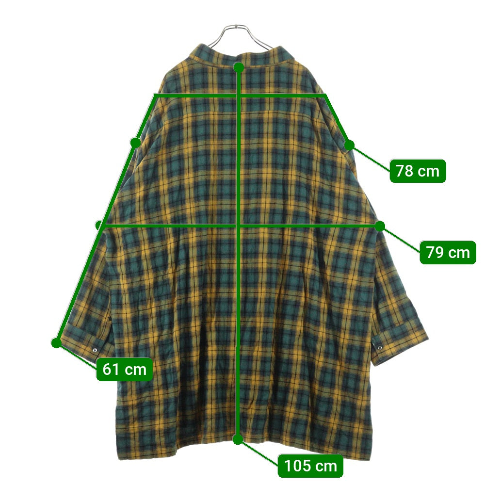 KIDILL(キディル) 24AW PUNK LETTER SHIRT フェイクファーパンクレター チェック オーバーサイズ 長袖シャツ イエロー KL867