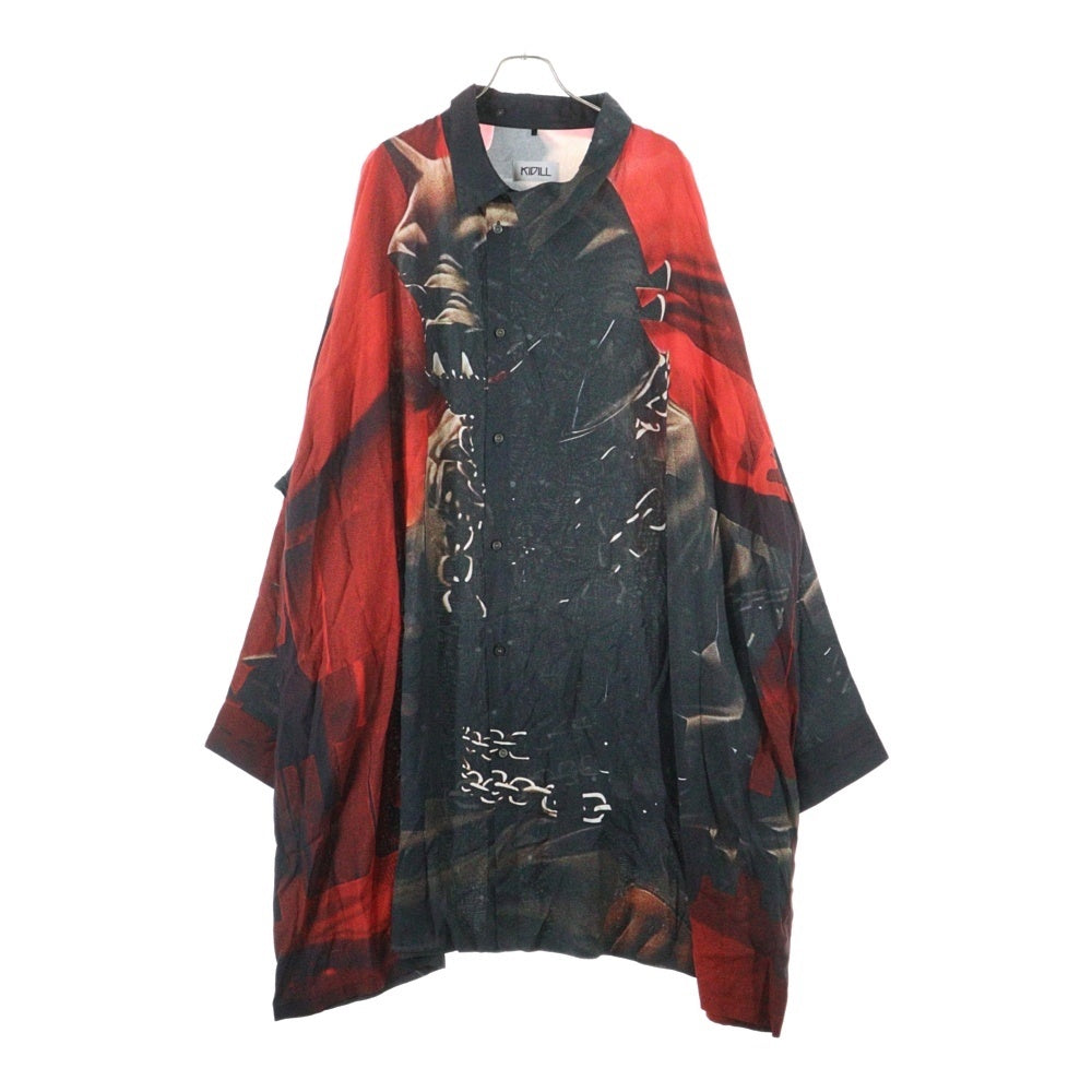 KIDILL(キディル) 25SS OVERSIZED SHIRT キュプラ オーバーサイズ 長袖シャツ ブラック/レッド KL930