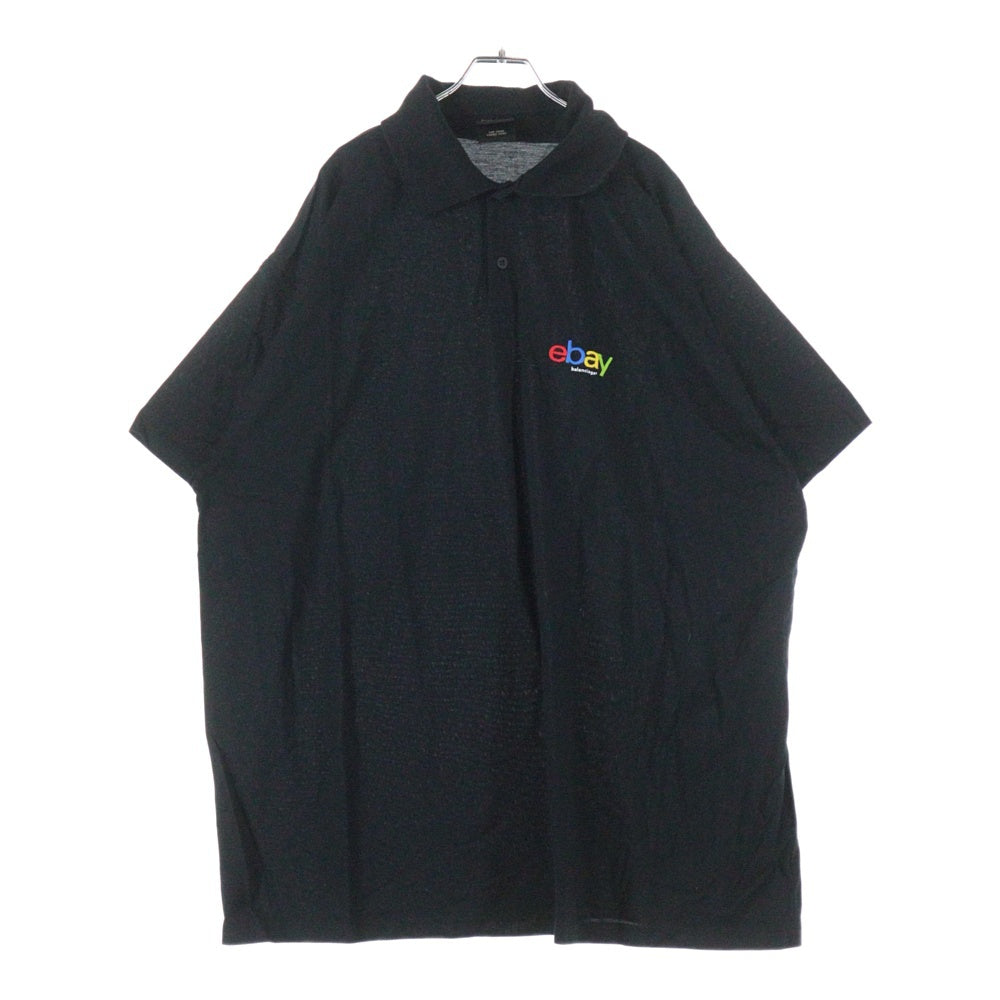 BALENCIAGA(バレンシアガ) 24AW ×ebay OVERSIZED POLO イーベイ ロゴプリント オーバーサイズ 半袖ポロシャツ ブラック 817418 TRVD5