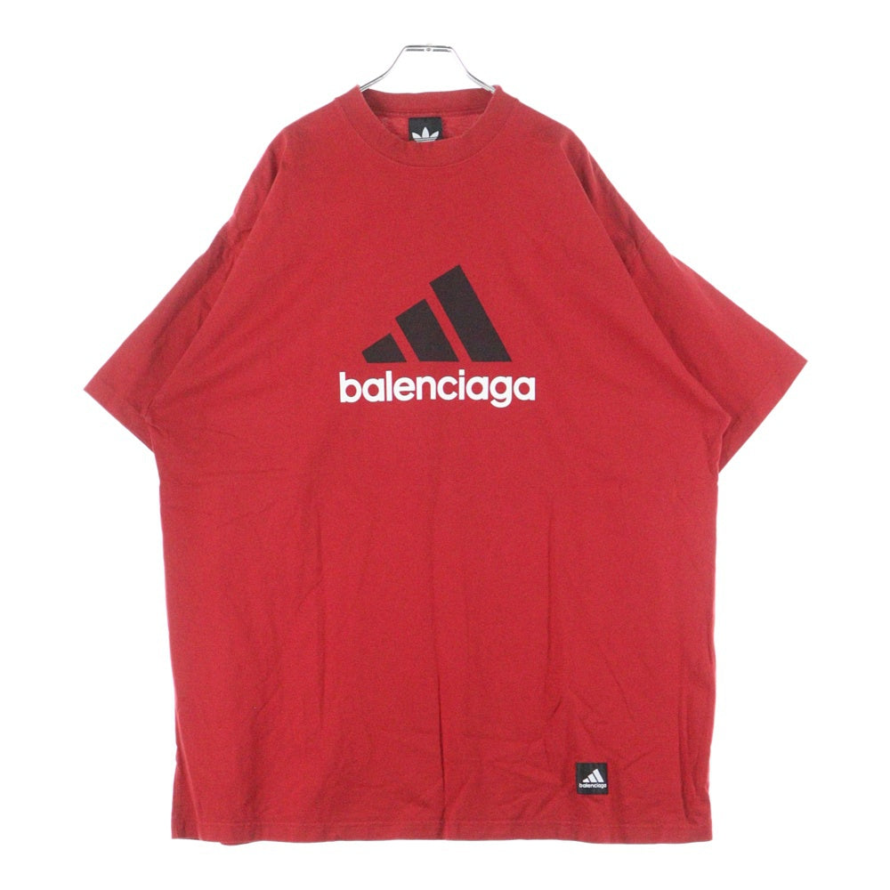 BALENCIAGA(バレンシアガ) 23SS ×adidas アディダス ロゴプリント オーバーサイズド 半袖Tシャツ レッド 712398 TNVA6