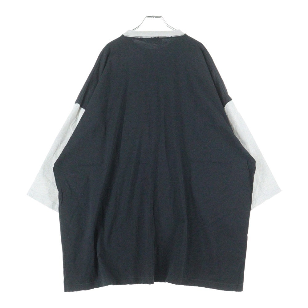 BALENCIAGA(バレンシアガ) ロゴ刺繍 ツートン7分袖 Tシャツ ブラック/グレー 699190 TMVC8