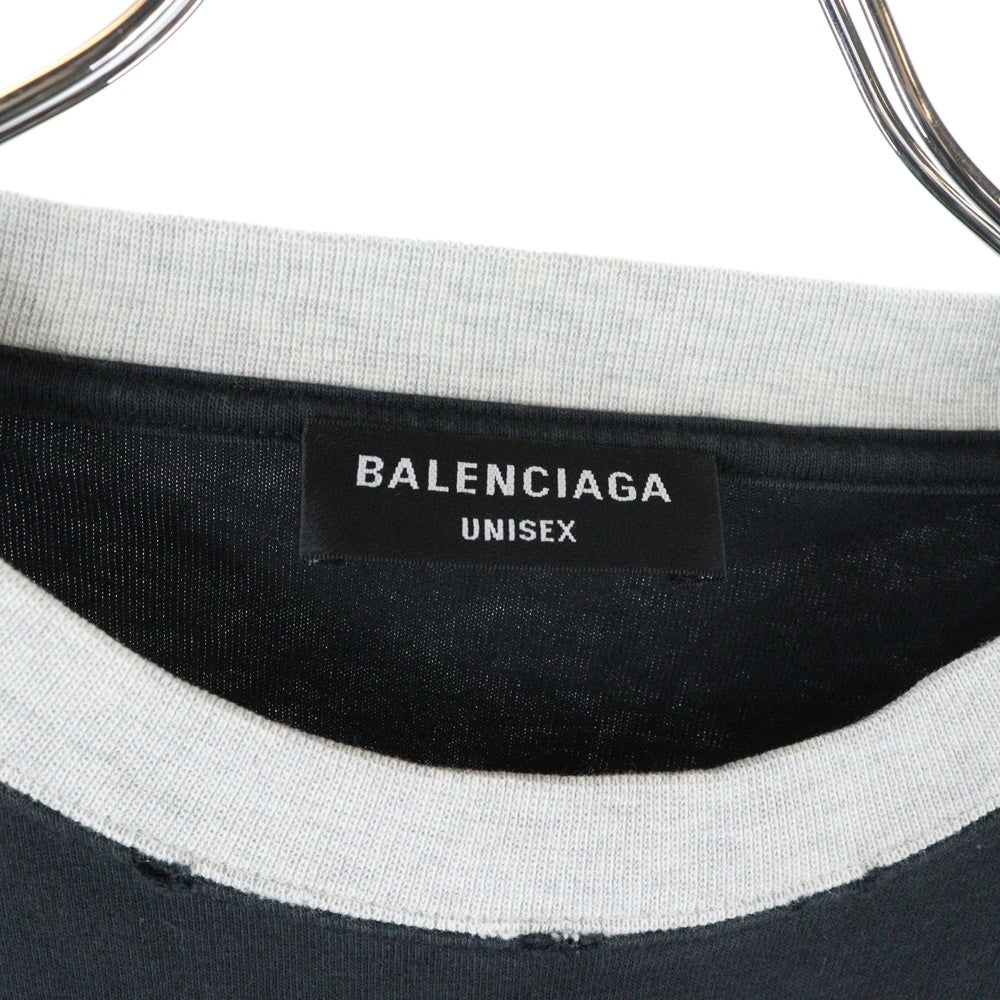 BALENCIAGA(バレンシアガ) ロゴ刺繍 ツートン7分袖 Tシャツ ブラック/グレー 699190 TMVC8