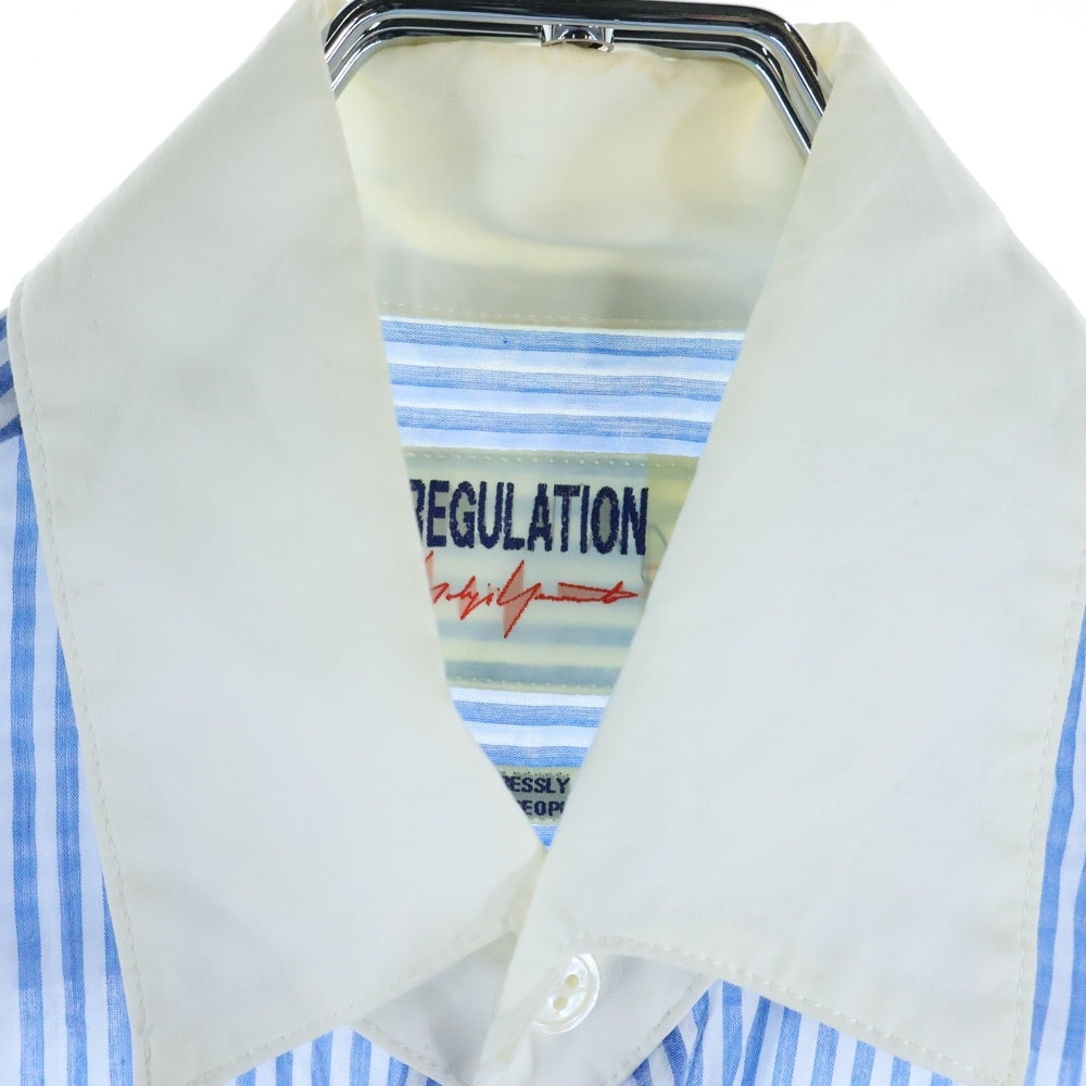 YOHJI YAMAMOTO REGULATION(ヨウジヤマモト レギュレーション) ストライプ ロングスリーブ長袖シャツ ホワイト/ブルー FJ-D52-805 レディース