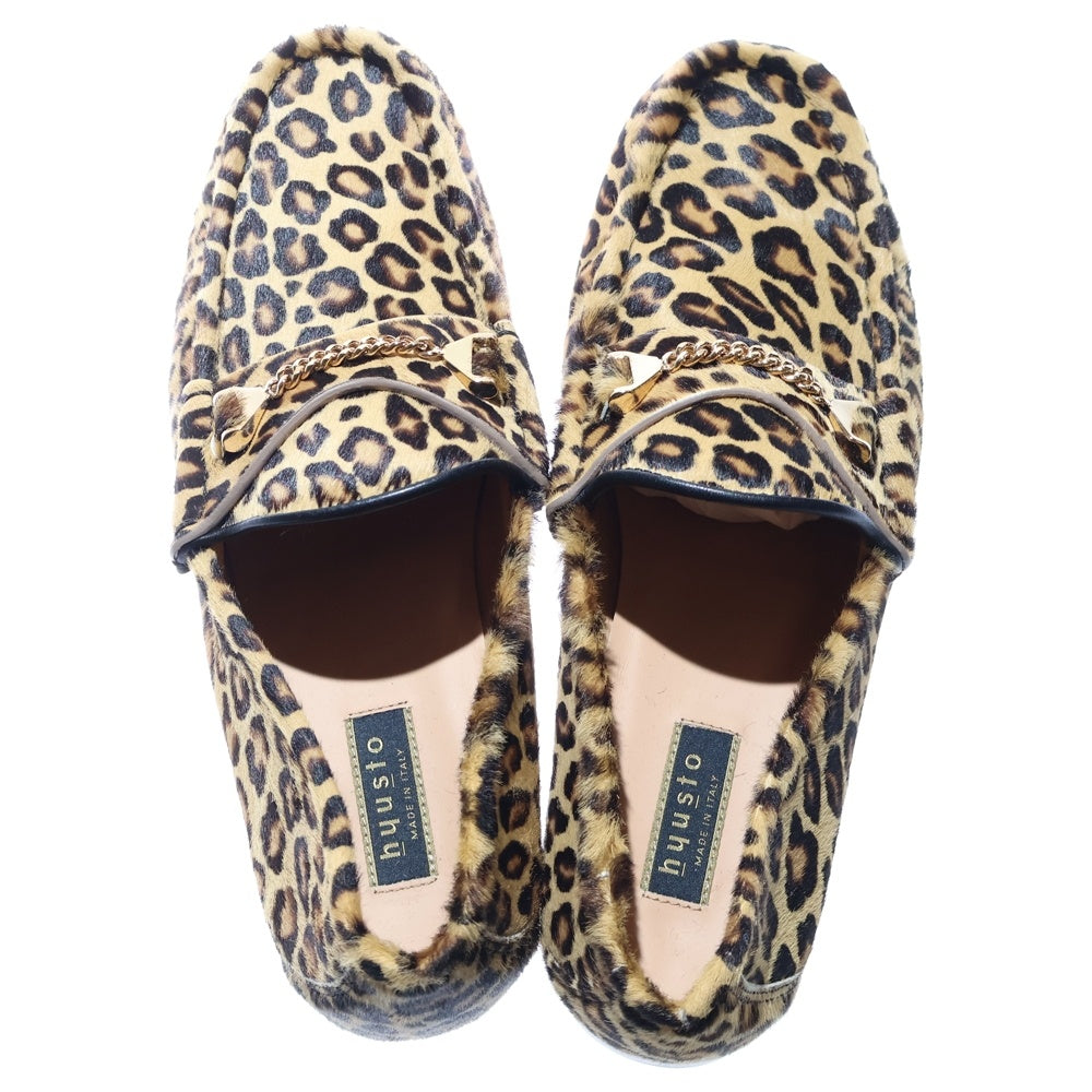 NO BRAND(ノーブランド) hyusto / ヒュースト MICK レオパード ハラコ ローファー シューズ ベージュ