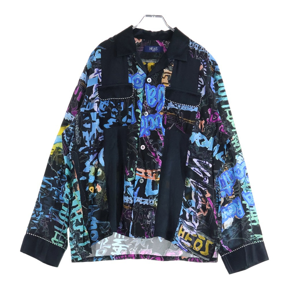 HEOS(ヘオース) グラフィックプリント 長袖シャツ ブラック/マルチ HBSS-SH004